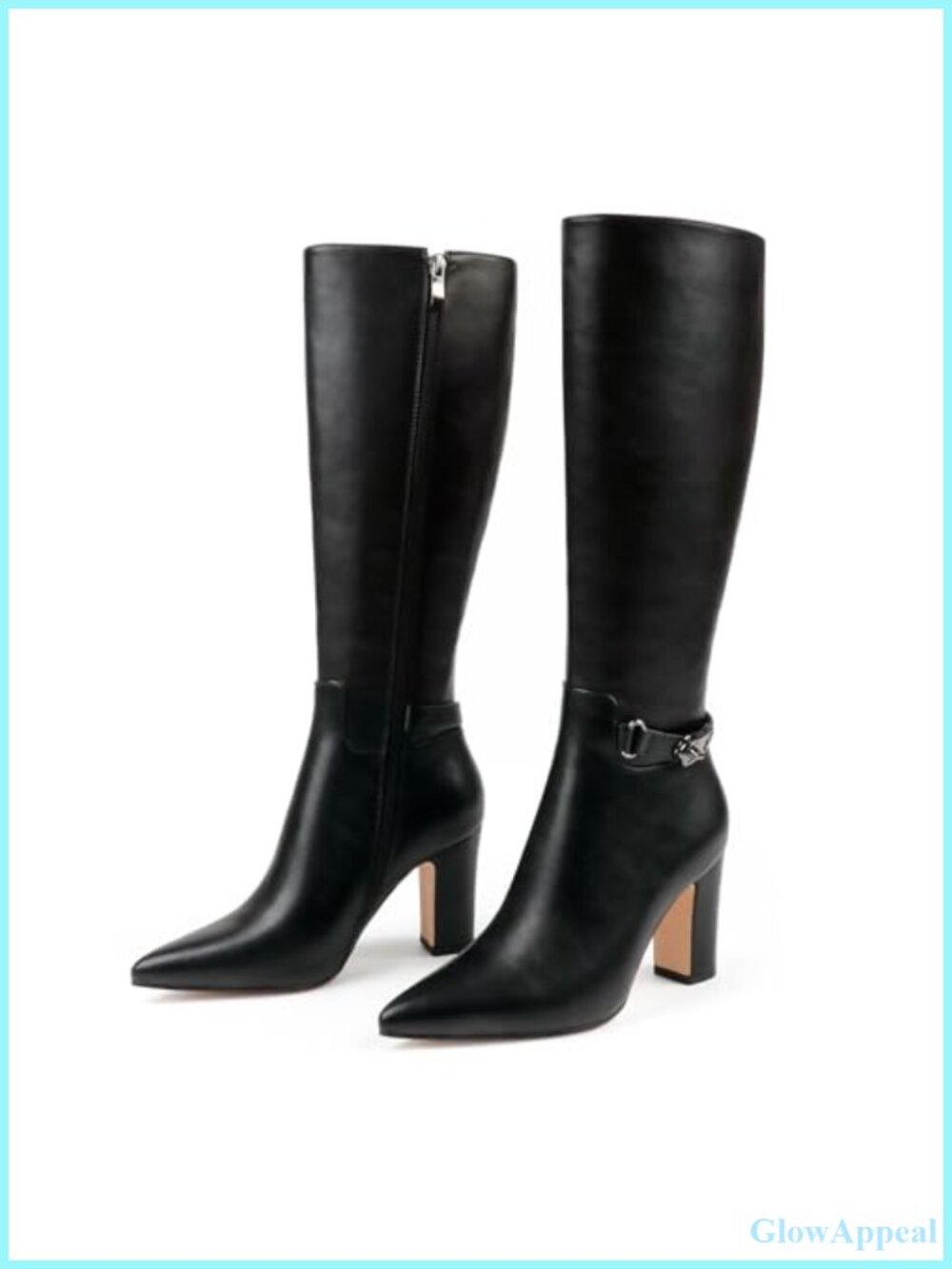 Knee High Boots High Block Heel Pointed Toe Tall Faux Leather